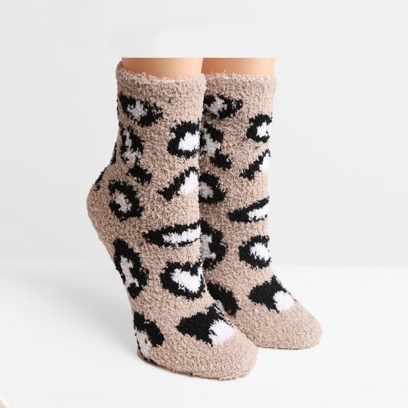 P/S 6 pairs Pack! Leopard Print Fuzzy/Soft/Cozy Mini-Crew Socks·Sleep·ComfyLuxe - Picture 2 of 6